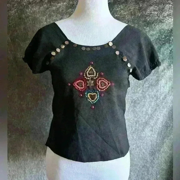 Boho Sequined Vintage Embroidered Festival Top - Picture 1 of 4